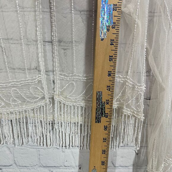 Beaded Embroidered Sheer Blouse Size Small Cottage Fairy Transparent Cover Up - Picture 10 of 12